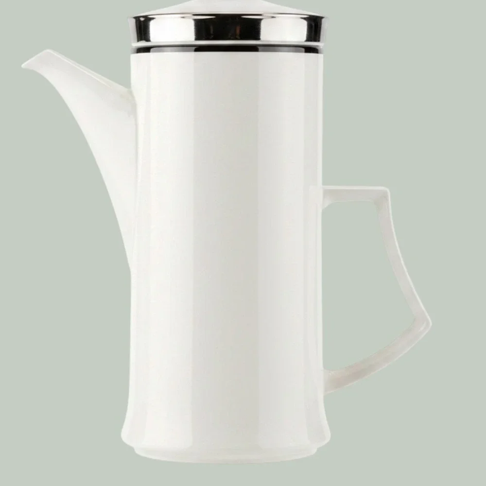 Mikasa Bone China Solitude Coffee Pot A5-166 White Silver Trim Japan Narumi